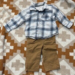 Calvin Klein Jeans Gray Plaid Shirt and Tan Pants